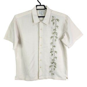 Mens Beige Trader Bay Hawaiian Shirt Button Up Short Sleeve Rayon Blend Size L